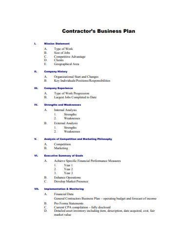 Commercial Contractor Business Plan